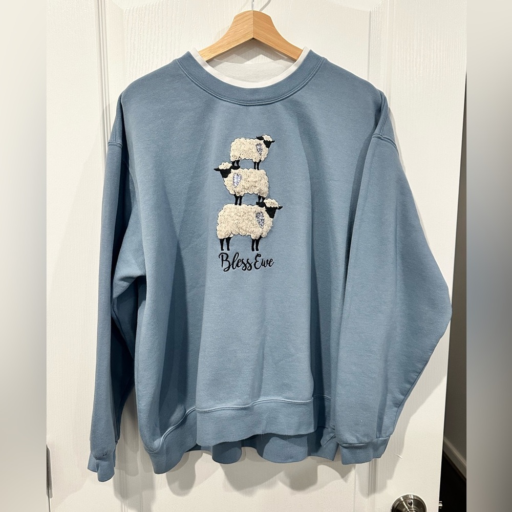 Stacked Sheep Bless Ewe Light Blue Women’s Pullover Fleece - Size: 2X